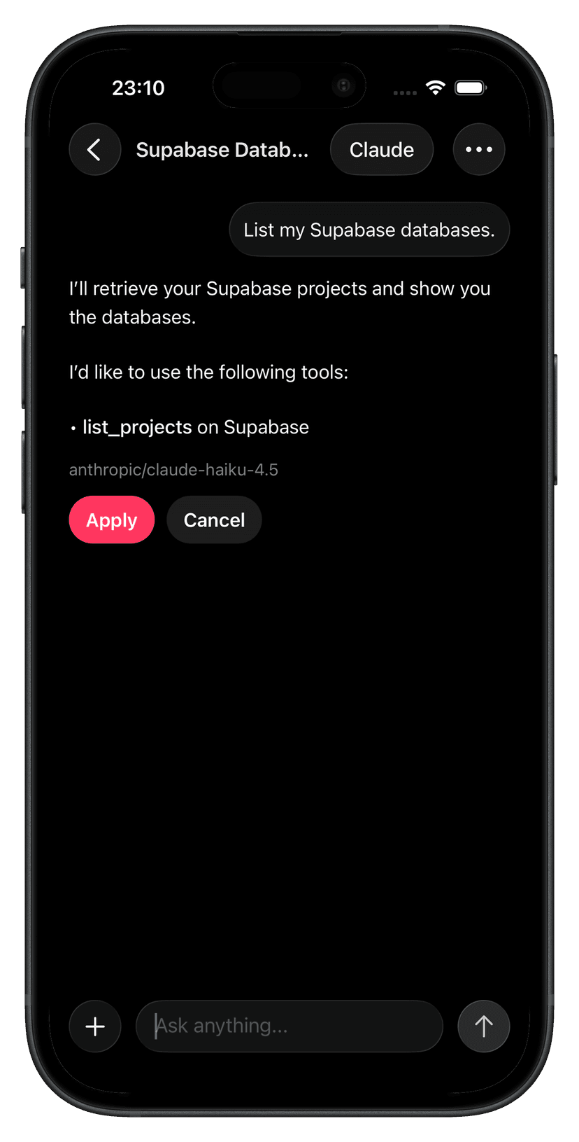 MCPy app - model selection
